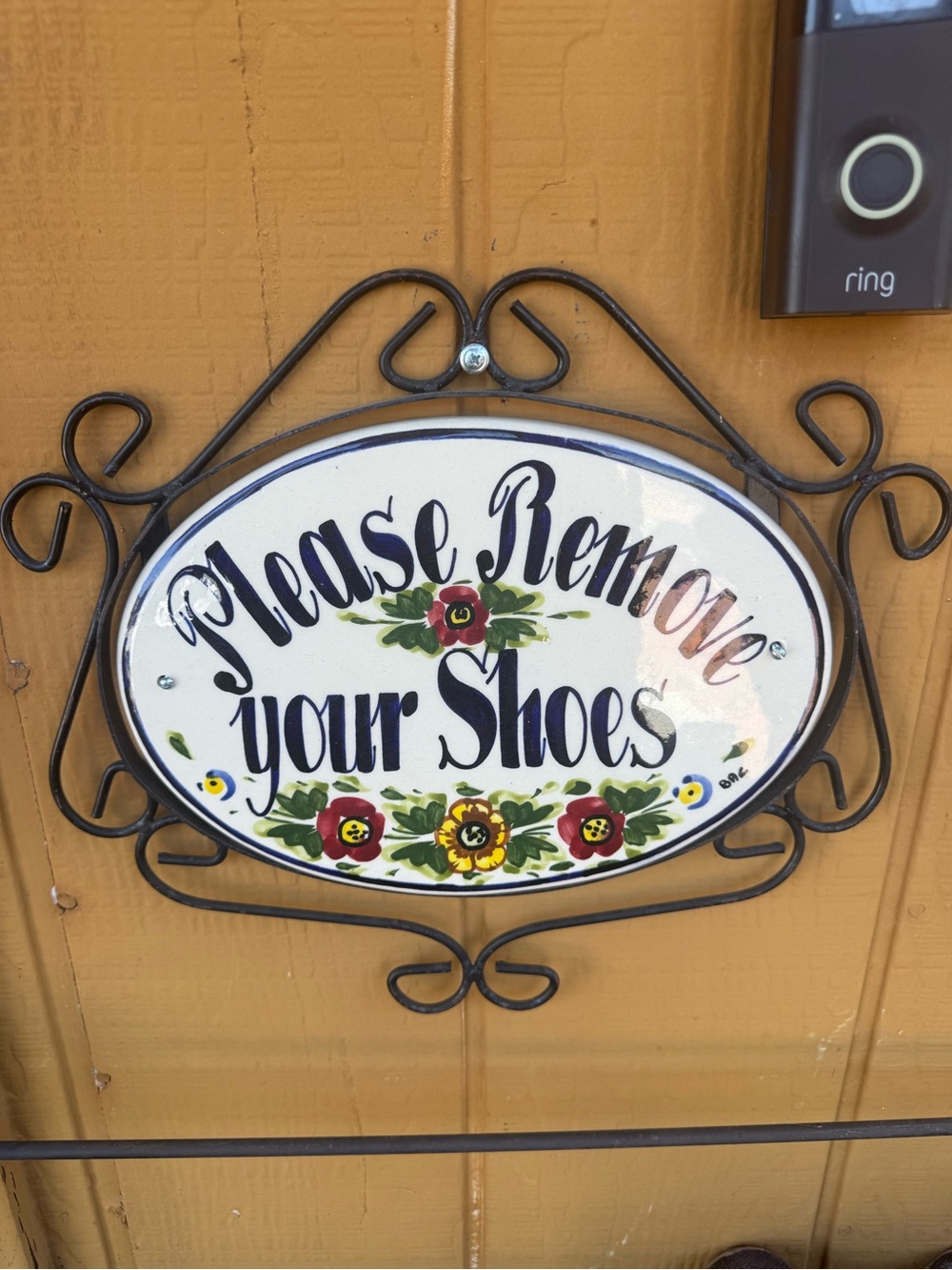 Please Remove Your Shoes Decorative Wall Sign - Floral Oval
